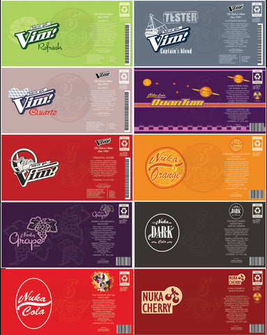 Nuka Cola and Vim Custom Bottle Labels - Digital Download
